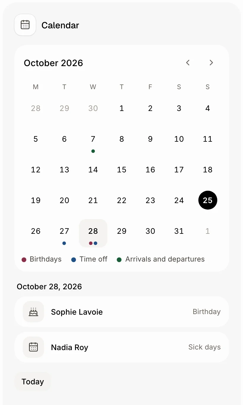 The calendar with a birthday picked on the 28th