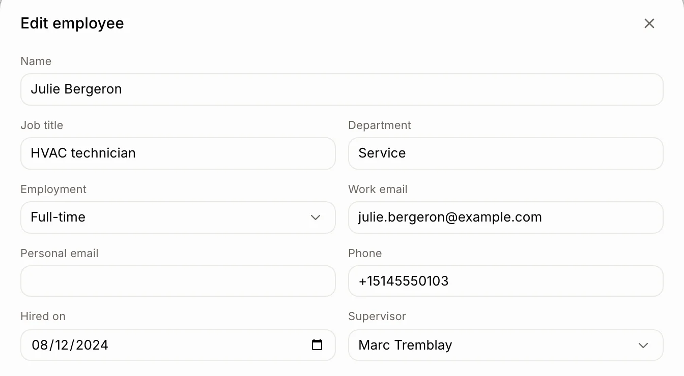 Hired on in Edit employee