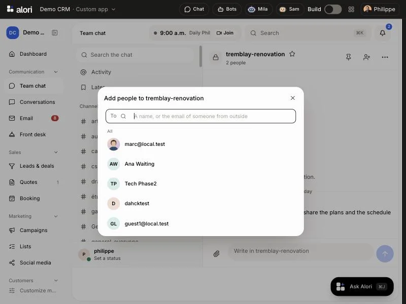 The Add people window: search a name, or type the email of someone from outside