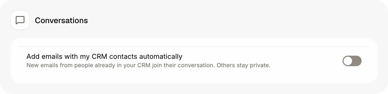 The Conversations card in Email settings