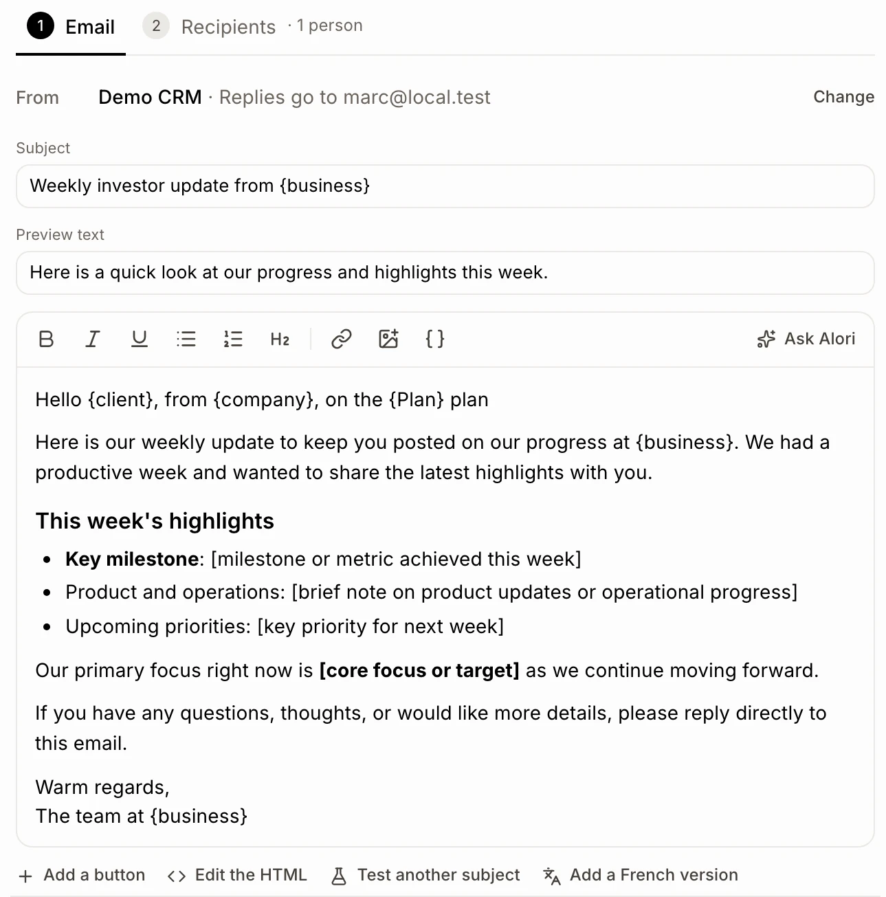 Edit the HTML under the email of a campaign draft