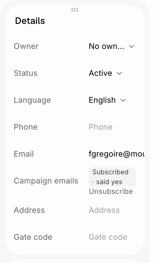 The Details card, where each line can be clicked to change it