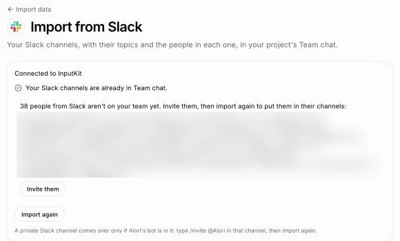 Your Slack channels are in Team chat, with the Slack people to invite