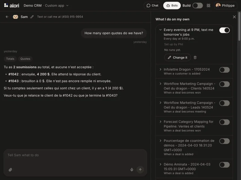 The open automation with its Change it button