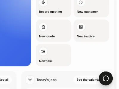 The chat bubble in the bottom right corner