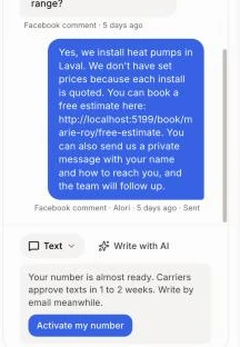 The note by the text box, with its Activate my number button
