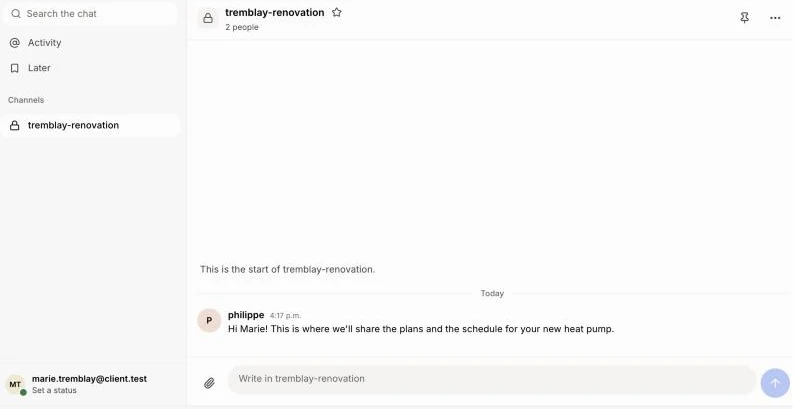 Le clavardage d'un invité : seulement son canal, aucun message privé