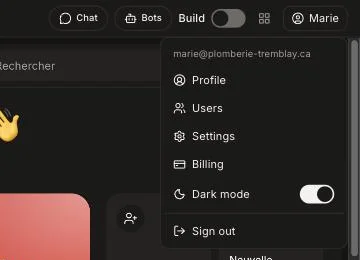 The account menu with Profile at the top