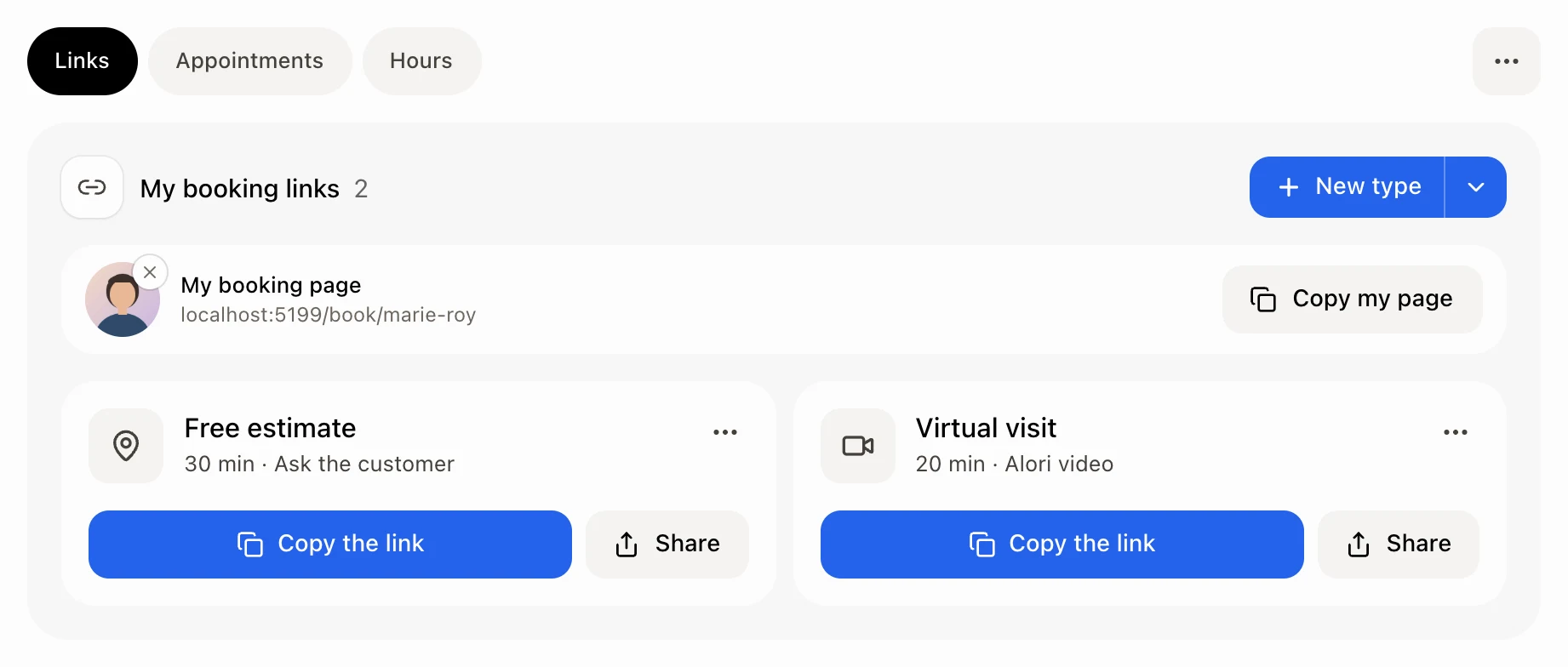 The New link button on the Links tab