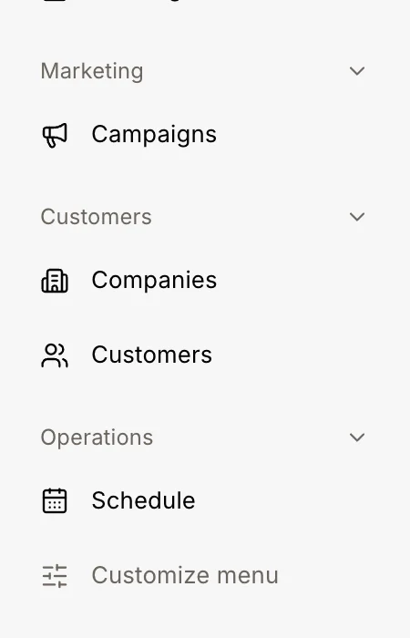 Customize menu at the bottom of the left menu