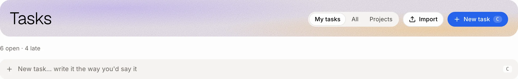 The New task button and the quick add line