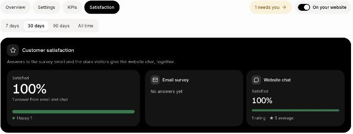 Customer satisfaction, with Email survey and Website chat side by side