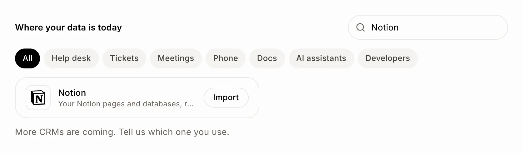 Notion on the Import data page, with its Import button