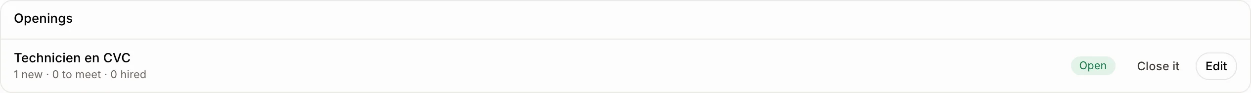 An opening on the Hiring tab