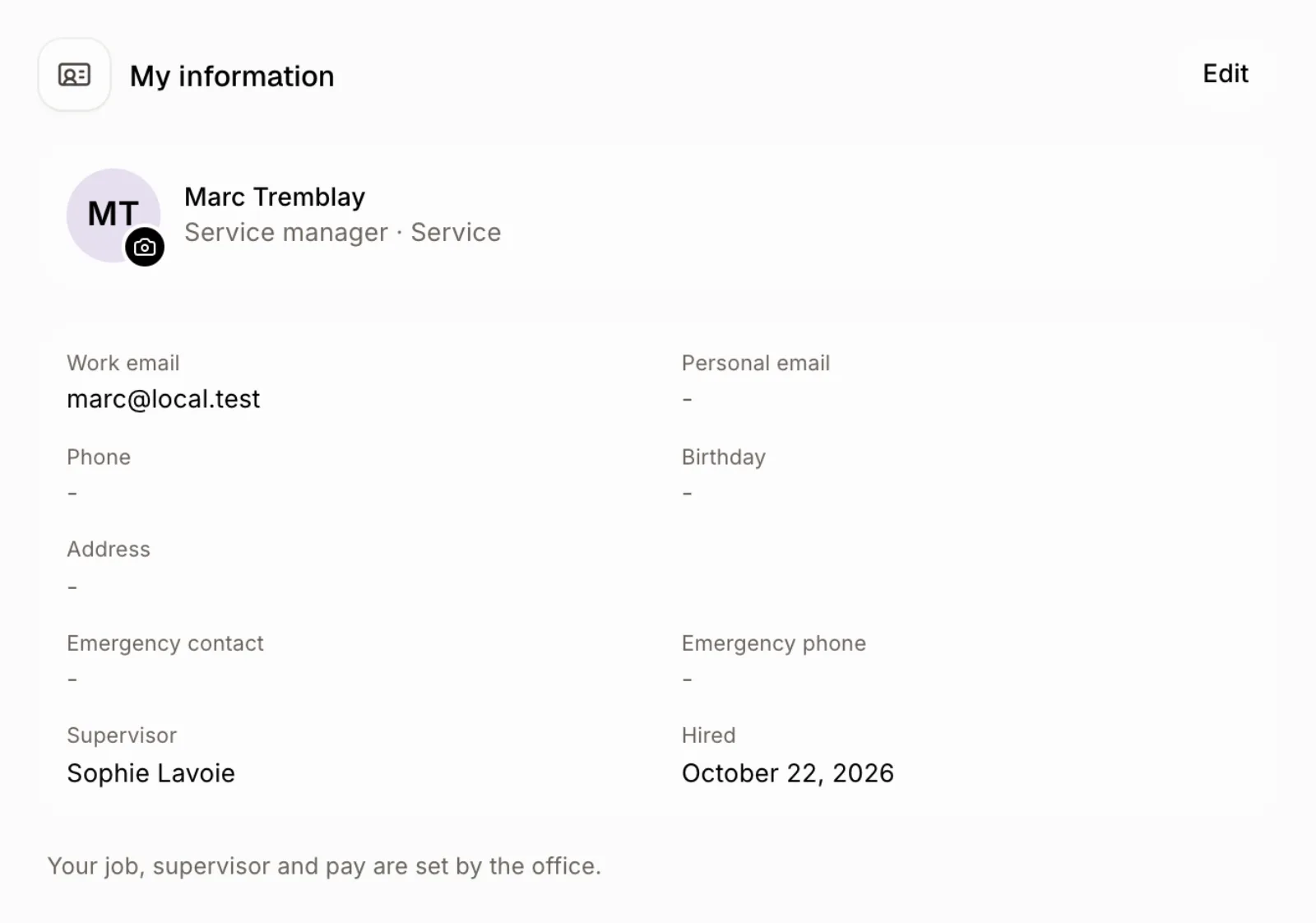 My information on an employee's own page