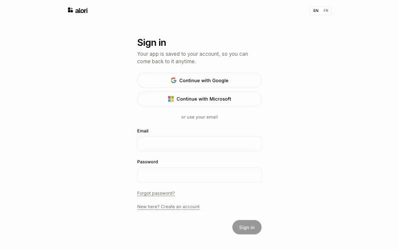 The Sign in page with the Google and Microsoft buttons