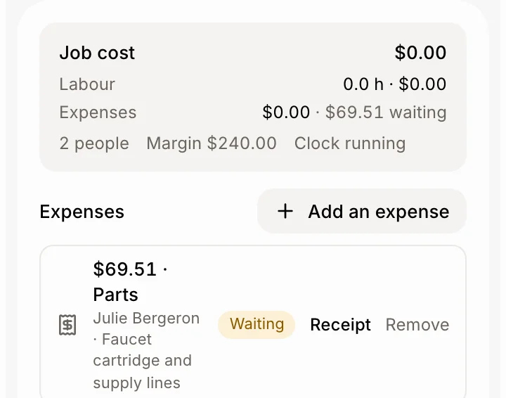 Expenses and the job cost on a job