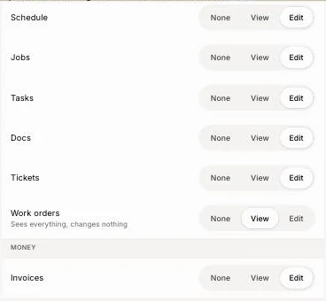 Work orders under Operations, set to View