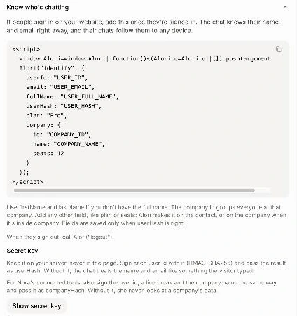 Know who's chatting under Install, with the secret key
