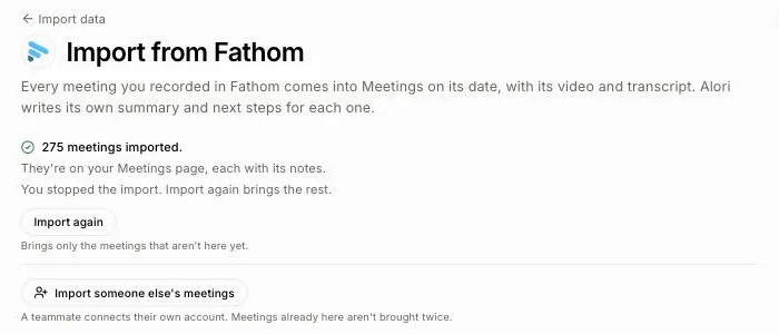 Import someone else's meetings under the finished import
