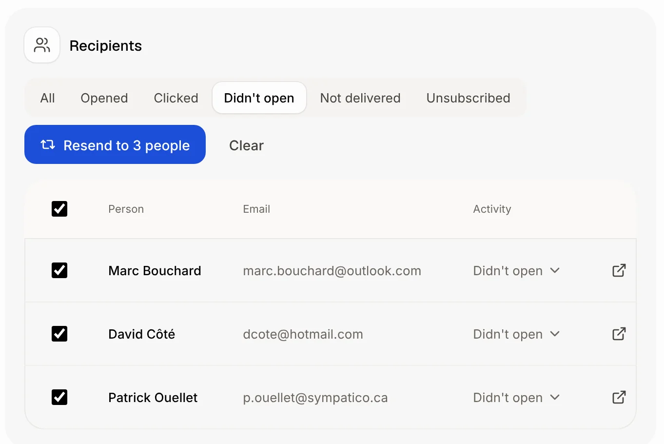 People ticked in Recipients with the Resend to 3 people button
