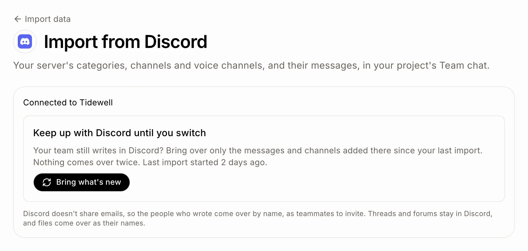 Keep up with Discord until you switch, with Bring what's new