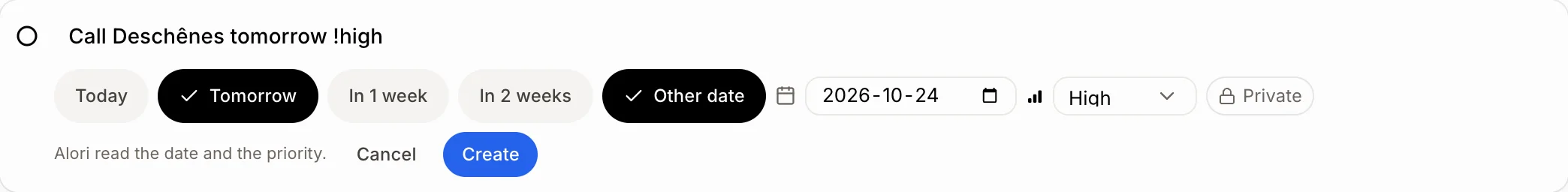The date pills with Other date and its calendar field