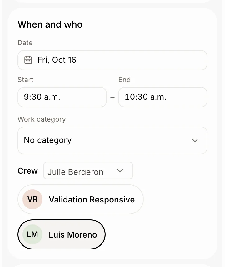 The Crew section on a job