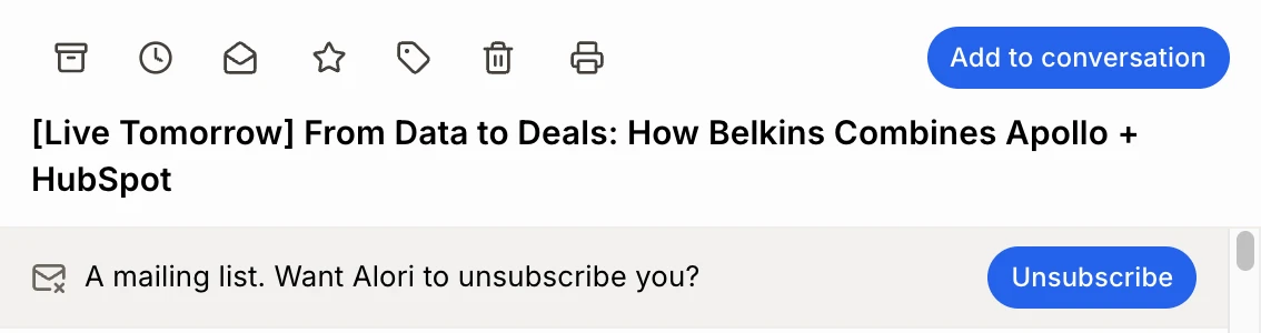 The unsubscribe bar above a newsletter